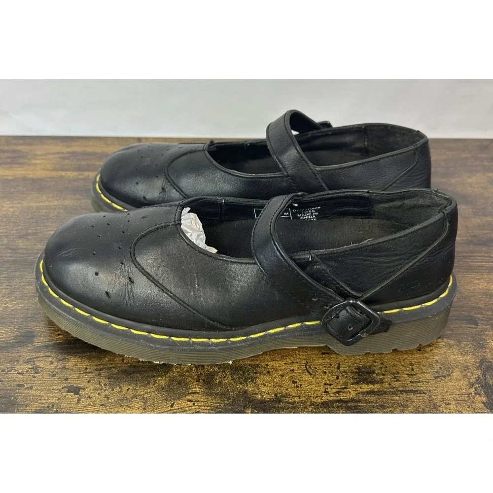 Dr. Martens Black Leather Mary Jane Flats Buckle T-Strap US Size 9 Goth Punk Y2k - Picture 4 of 14